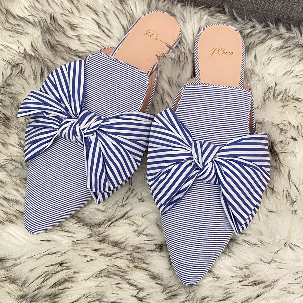 NWOT J. Crew Marina Bow slide mules Size 10